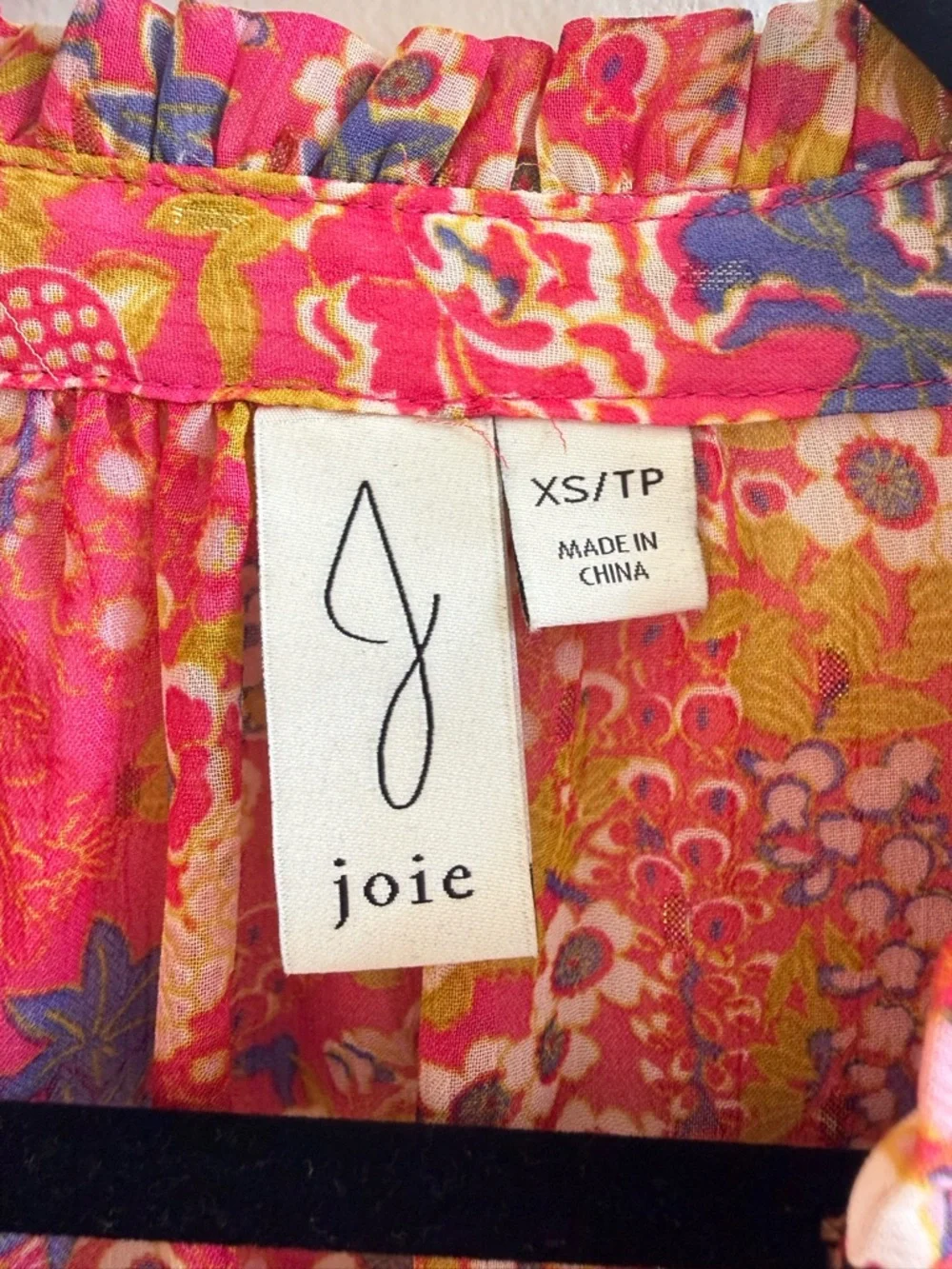Joie Pink Floral Sheer Ruffle Sleeve Blouse - Smocked Waist - Size XS/TP